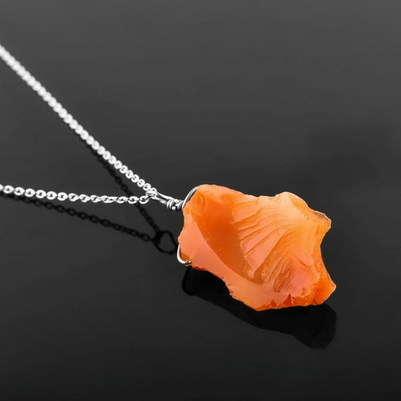 QNAVIC Raw Mexican Fire Opal Rough Gemstone Dainty Pendant Necklace, Handmade Jewelry, Birthday Gifts for Women, Healing Crystals, Birthstone, 925 Sterling Silver Chain 20 inch