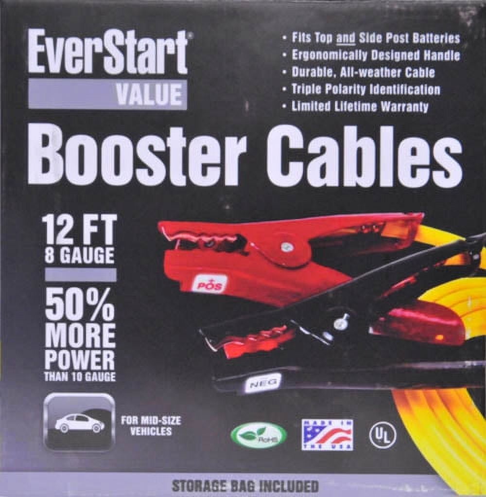 Everstart 08467-77-02 8-Gauge 12' Yellow Top Post and Side Terminal Automotive Booster Cables