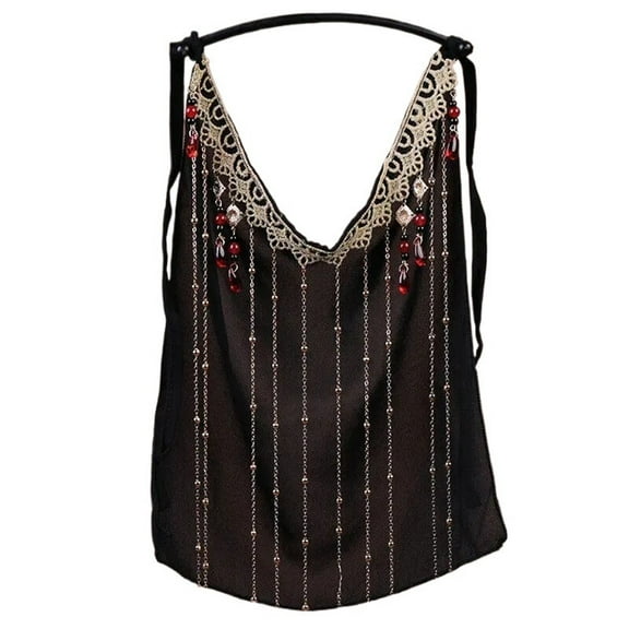 Belly Dance Face Veil Fringe Veil Face Ornament Face Curtain Jewelry Costume Black Chiffon Sunscreen Covering