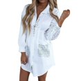 thumbnail image 1 of Mode Femmes Grande Taille Col Rabattu Imprimé Lettre Boutons Mini Robe Chemise, 1 of 6