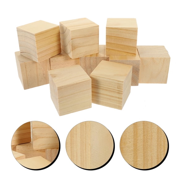 YUYUETIME 10Pcs Khaki Wood Blocks Small Wooden Craft Cubes Smooth DIY Wood res for Projects