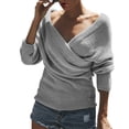 thumbnail image 5 of Baqcunre Sweaters For Women Women's Fall And Winter Solid Color V Neck Comfort Fit Knit Off The Shoulder Casual Pullover Sweater Hoodies For Women Fall Outfits Women Trendy Grey S, 5 of 8