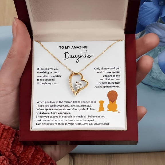 To My Daughter Love Heart Pendant Necklace from Dad Mom,Stainless Steel Heart-Shaped Rhinestone Pendant Necklace Jewelry Gift for Daughter's Birthday Graduation Anniversary (Gold)