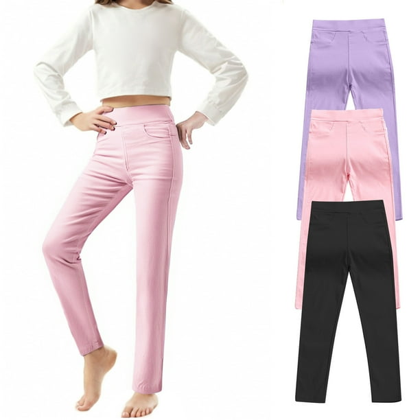 Odeerbi 3-10 Años Niñas 3 Pcs Algodón Leggings Mallas Elásticas Pantalones de Color Sólido Casual Pantimedias