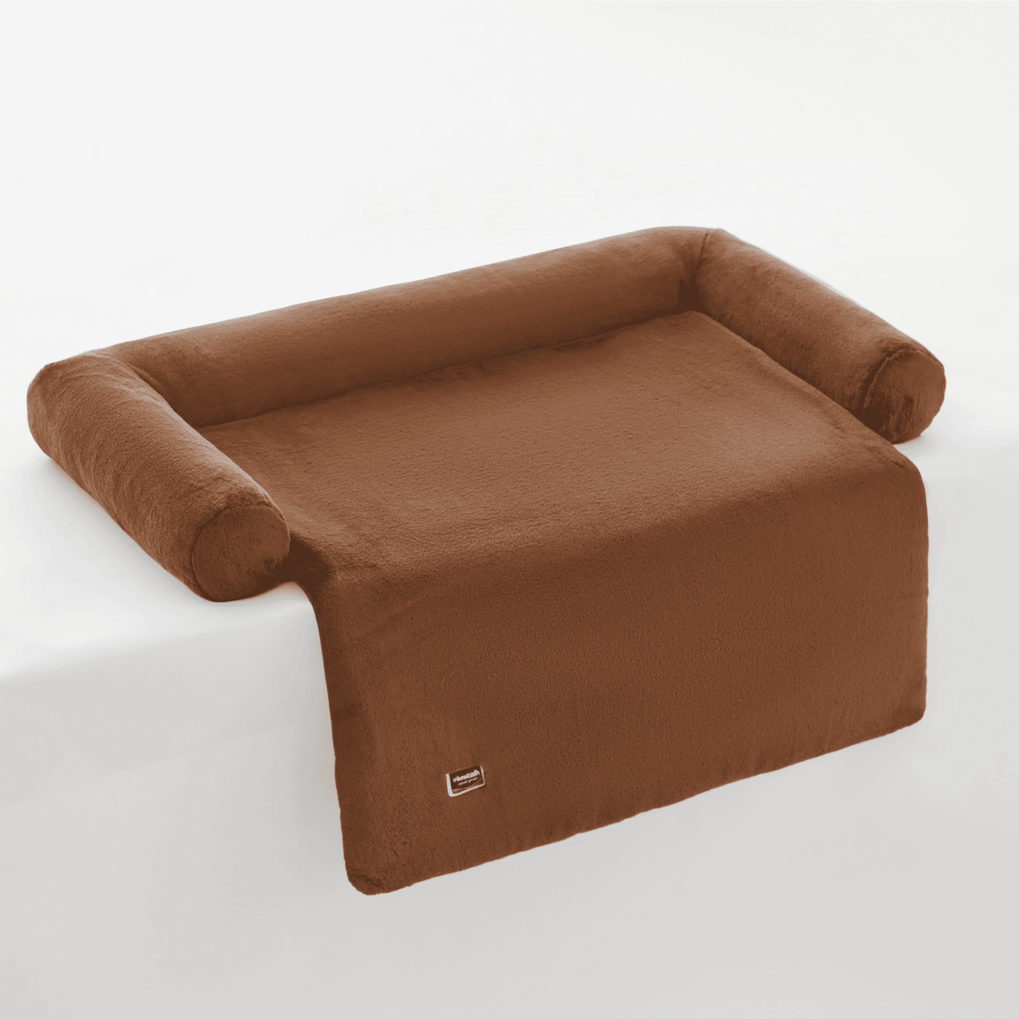allisandro Calming Furniture Protector Dog Bed with Soft Neck Bolster, Waterproof Faux Fur Couch Cover with Removable Cover, 45 x 40 x 5 Inches, Dark Brown