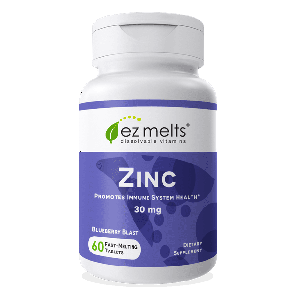 EZ Melts Zinc 30 mg Vegan, Zero Sugar, 60 Fast Dissolve Tablets