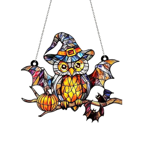 Orangide Halloween Decorations Owl Acrylic Hanging Ornament Printed Party Decor for Door Window Wall Indoor Outdoor Festive Prop