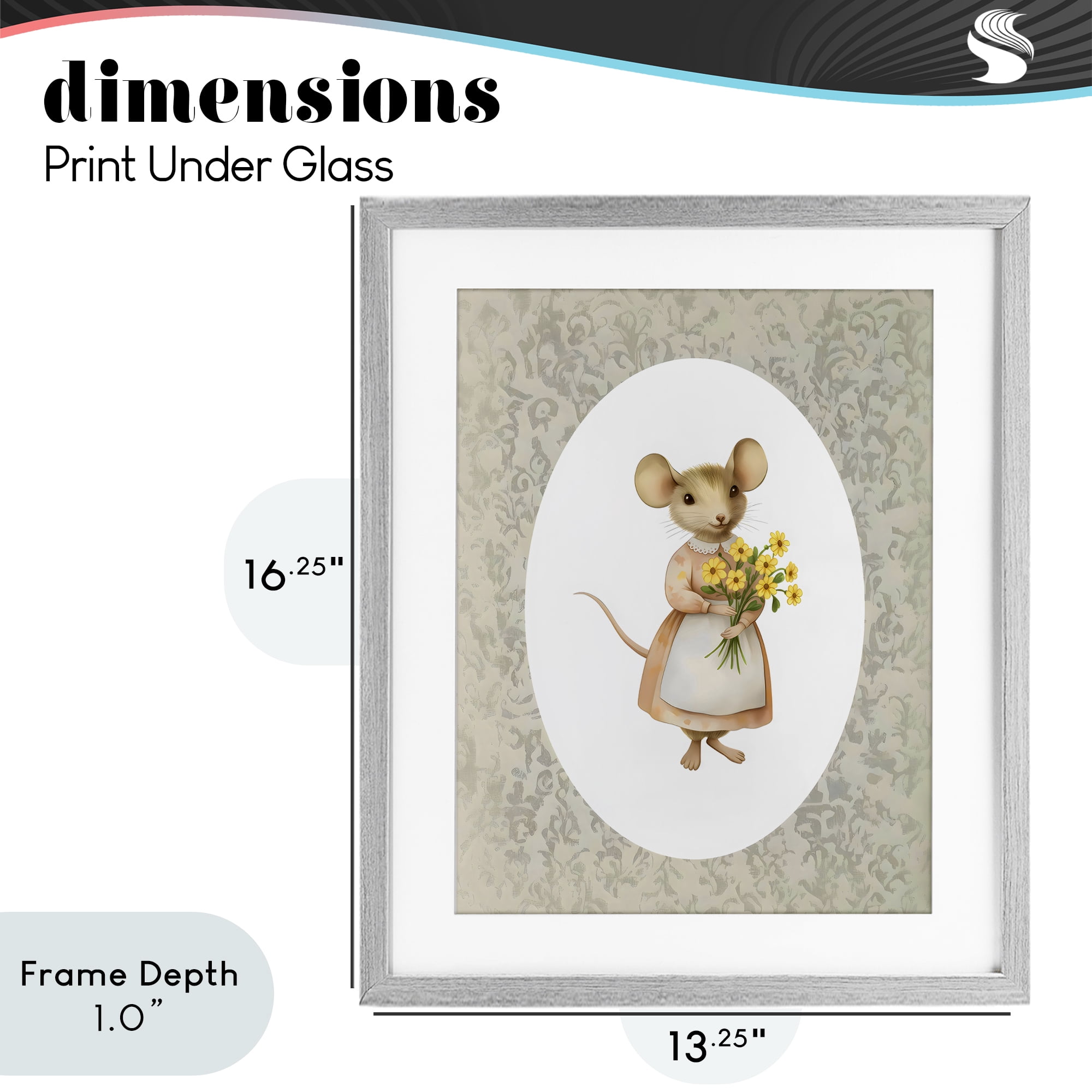 Stupell Industries Little Mouse with Flowers Gray Framed Print Under Glass, design by Arlington Prints