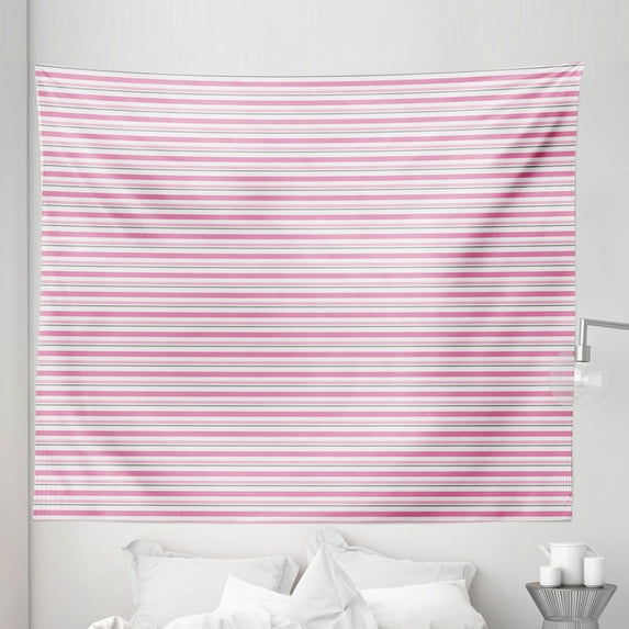 Geometric Tapestry, Pink Toned and Grey Lines on White Backdrop Striped Pattern Modern Design, Fabric Wall Hanging Decor for Bedroom Living Room Dorm, 5 Sizes, White Pink Grey, by Ambesonne