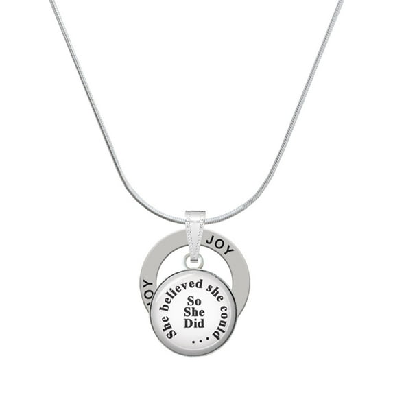 Delight Jewelry Silvertone Domed She Believed She Could So She Did Joy Ring Charm Necklace, 18"