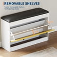 thumbnail image 4 of 31.5" Shoe Storage Bench, with Flip Drawer & PU Cushion, Modern Entryway Shoe Organizer Cabinet, Slim Shoe Bench for Hallway, Bedroom, Living Room, Compact Ottoman Furniture, 4 of 8