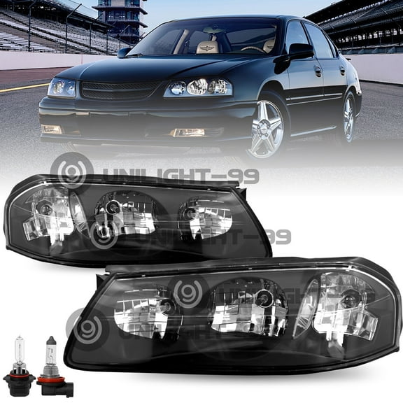 For 2000-2005 Chevy Impala Black Housing Headlights Assembly w/Bulbs LH RH 00-05