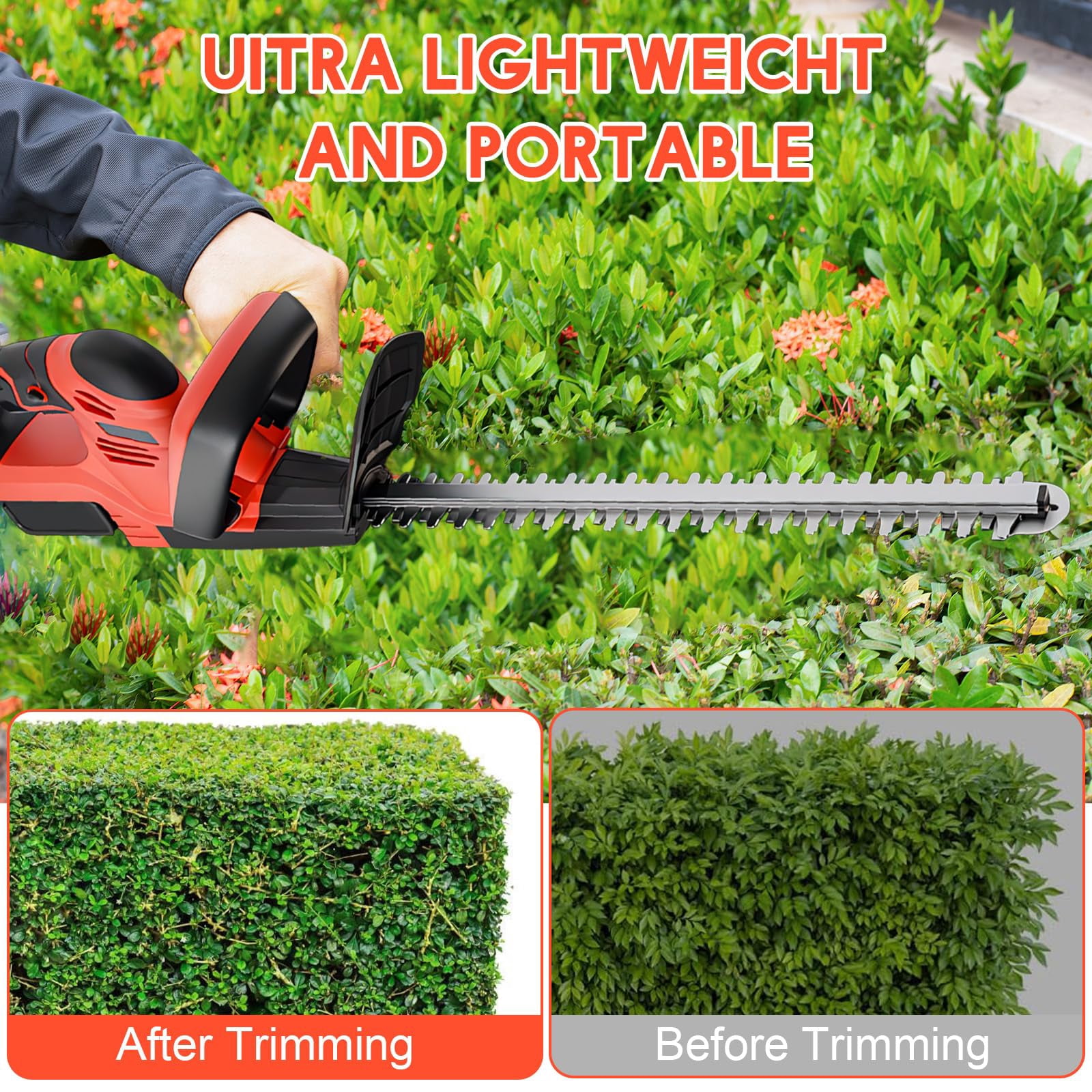 22 inch Cordless Hedge Trimmer, Electric Hedge Trimmer with 2×3.0Ah Batteries for Cutting Trimming Bushes and Shrubs