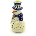 thumbnail image 1 of Polish Pottery 6½-inch Snowman Candle Holder (Peacock Leaves Theme) Hand Painted in Boleslawiec, Poland + Certificate of Authenticity, 1 of 6