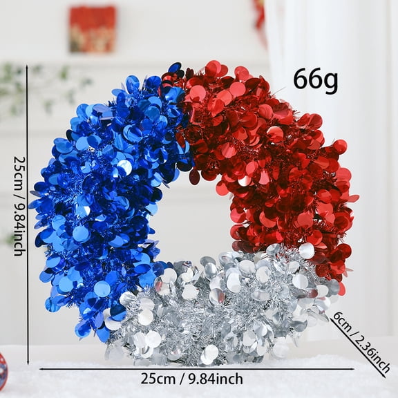 Patriotic Red White Blue Tinsel Wreath - Star Decorative Wreath for 4th of July, Memorial Day, Veterans Day, Labor Day - Front Door, Wall, Porch, Window Hanging Ornament for Independence Day