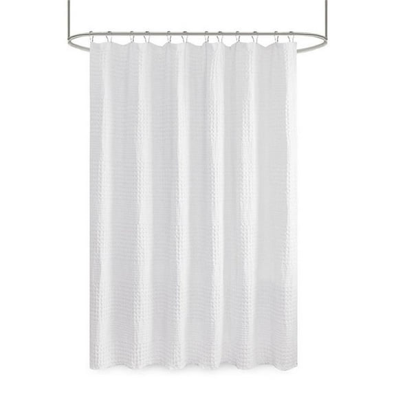 Pemberly Row Cotton Super Waffle Textured Solid Shower Curtain in White