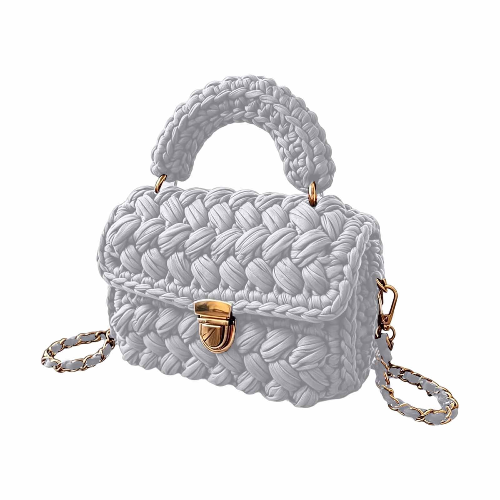 CAIXIA Chunky Yarn Knit Crochet Tote Purse Crossbody Bags for Women - Handwoven Evening Clutch Flap Shoulder Bag