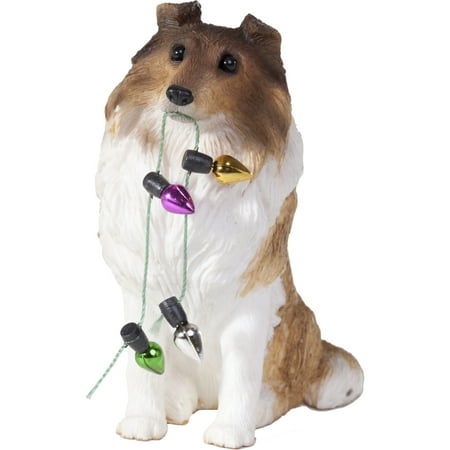 Sandicast Sitting Sable & White Collie with Lights Christmas Dog Ornament