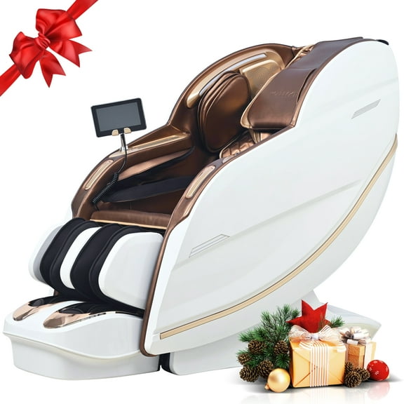 4D Massage Chair Full Body, Upgraded Footrest, SL Track Zero Gravity Shiatsu Stretch Massage Chair Recliners with Heating, AI Voice,  White