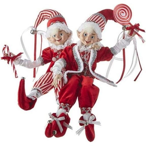2021 Peppermint Parlor 16-inch Posable Elf Figurine, Assortment of 2 Red