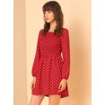 thumbnail image 4 of Allegra K Vestido mini de verano de manga larga con volantes y lunares elástico en la parte superior del cuerpo para mujer rojo XL Unique Bargains Vestir, 4 of 6