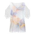 thumbnail image 4 of Fiudx Ofertas Del Día Tops de Encaje con Estampado de Manga Corta y Cuello En V a La Moda para Mujer, 4 of 5