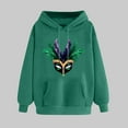 thumbnail image 2 of VBTAPA Women's Mardi Gras Sweatshirt Novelty Mask Graphic Hoodies Tuesday Carnival Parade Party Pullover Tops with Kangaroo Pocket Army Green S, 2 of 6
