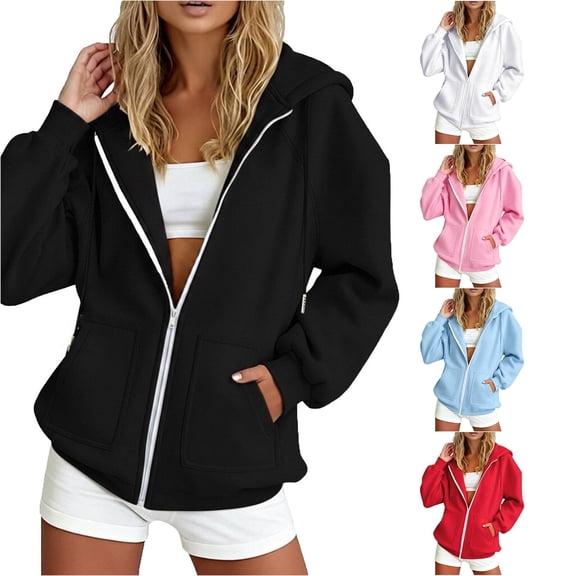 Daznico Women's Zip Hoodie Hooded Sweatshirt Jacket with Side Pockets Soft Cozy Relaxed Outerwear for Wear,XL