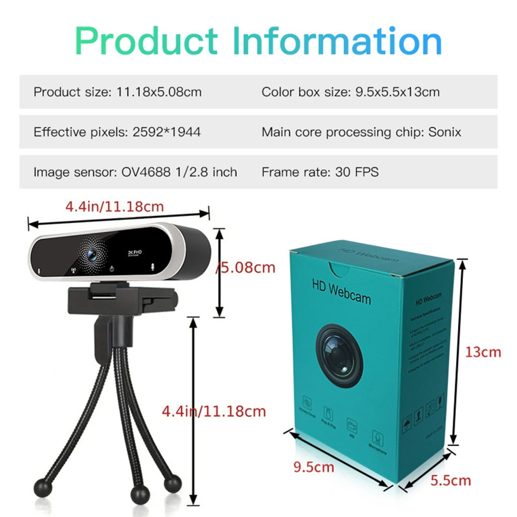 Intelligent Focus 2K Webcam With Bright Image And Built In Microphone For Computer Meetings