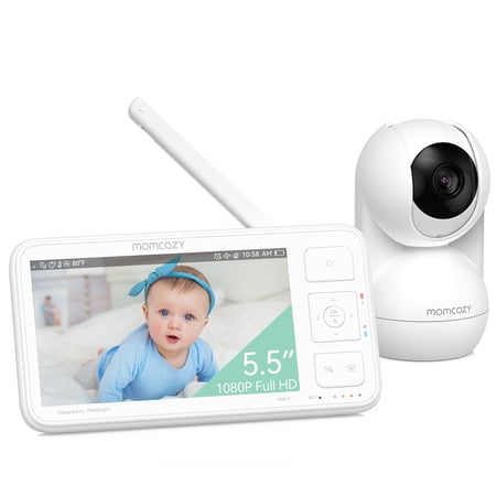 Momcozy Video Baby Monitor, 5.5” 1080P Full HD Baby Monitor with Camera No WiFi, Infrared Night Vision, 5800mAh 120-hrs Battery, ECO, VOX, 2-Way Audio, 1640ft Range, Record and Rewind Locally