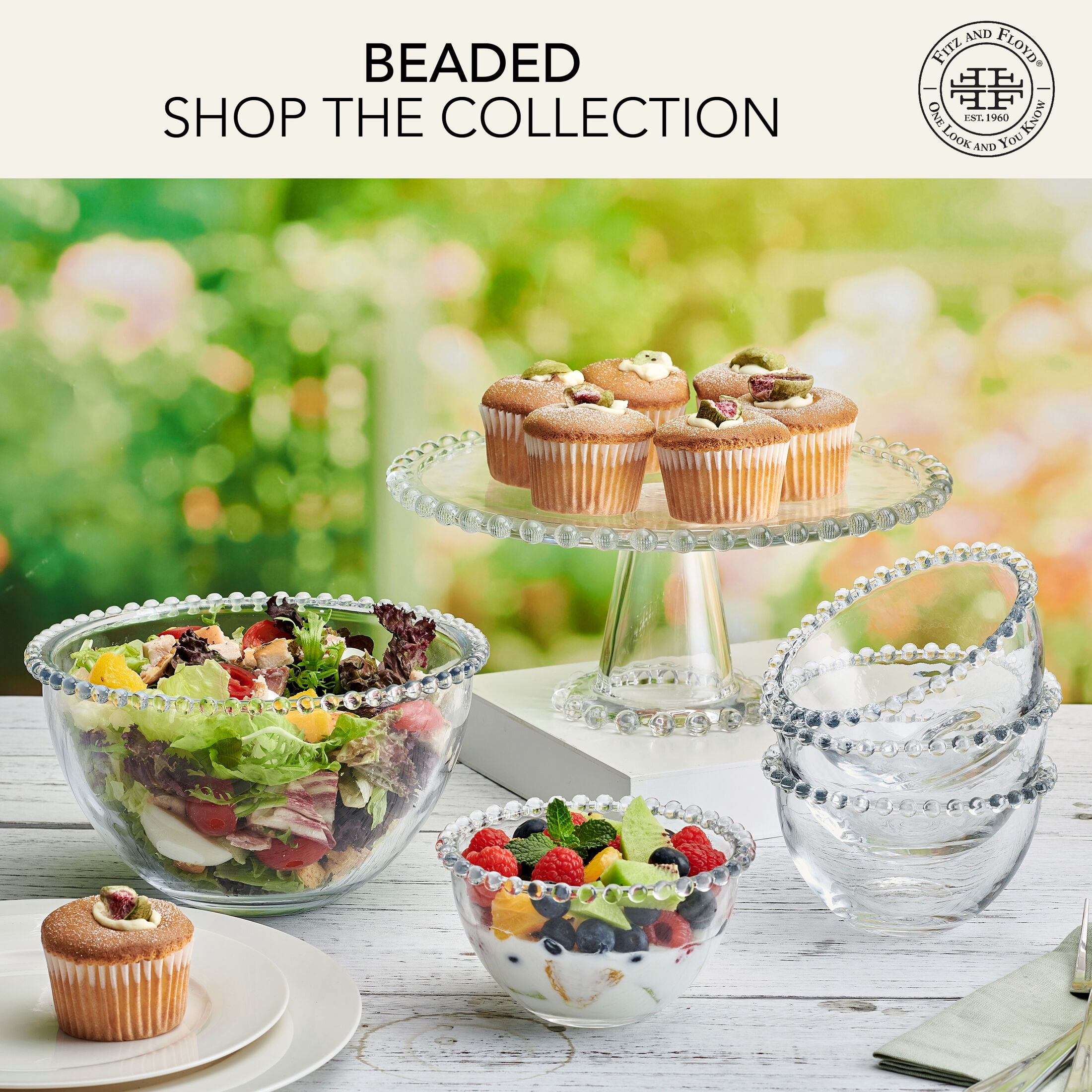 Fitz and Floyd Beaded 10.75 in Clear Glass Cake Stand