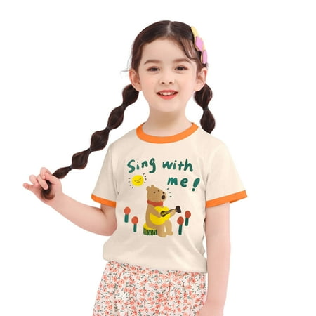 

ZRBYWB Kids Toddler Baby Girl Clothes Spring Summer Cartoon Print Short Sleeve T Shirt Tops Clothes Summer Tops