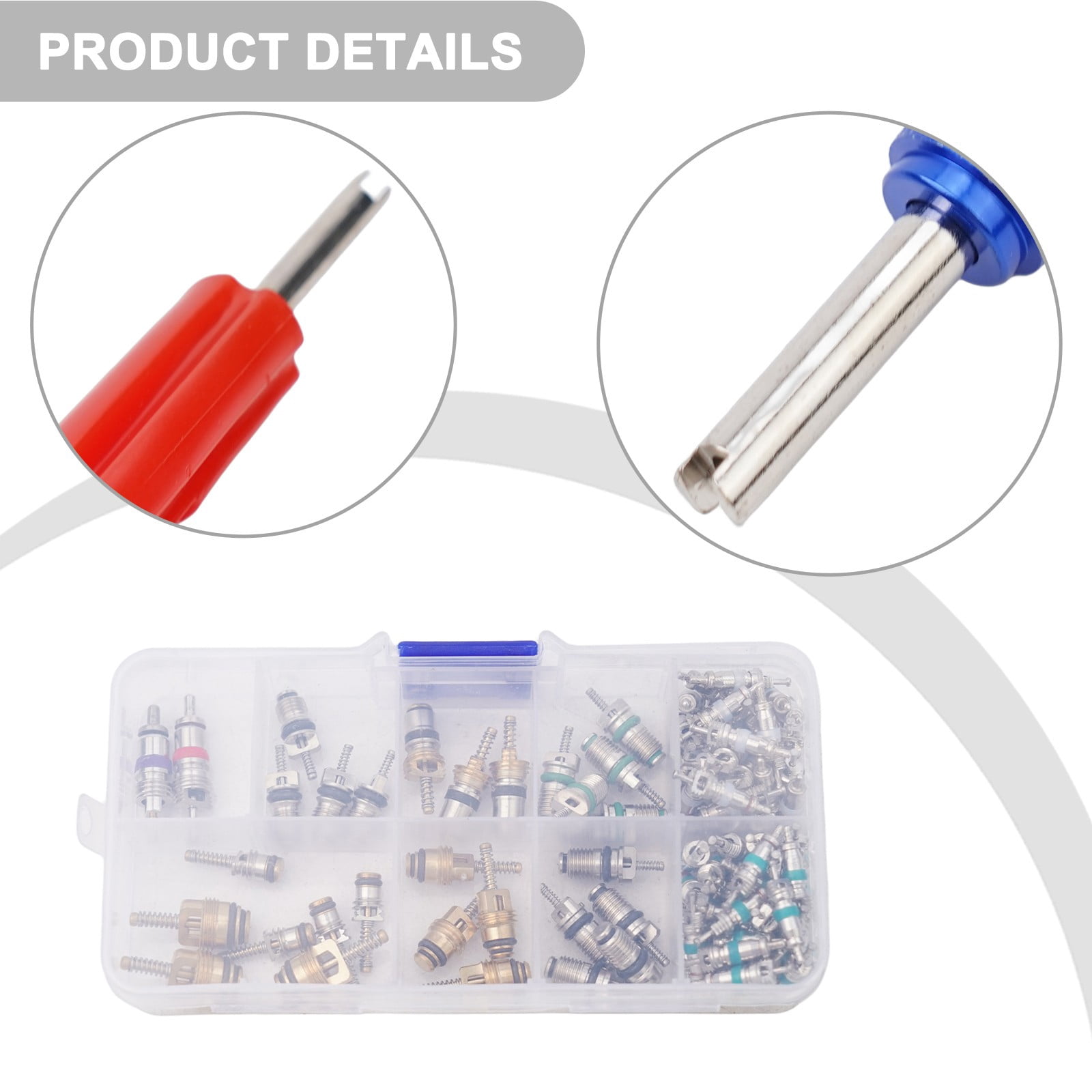 102Pcs R134A Car A/C Air Conditioning Valve Cores Tool Kit Fit For 1/4\" 5/16\" Service Ports To Remove And Install The Valve Core