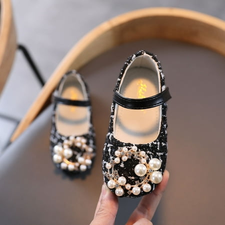 

Hunpta Leather Shoes For Kids Infant Kids Baby Girls Pearl Crystal Bling Bowknot Single Princess Shoes Sandals