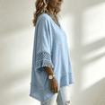 thumbnail image 4 of WULMLEO Womens Short Sleeve V Neck Tee Shirts Boho Frayed Hollow Out Cotton T-Shirt Lightweight Tassel Trendy Comfy Tees Blue M, 4 of 6