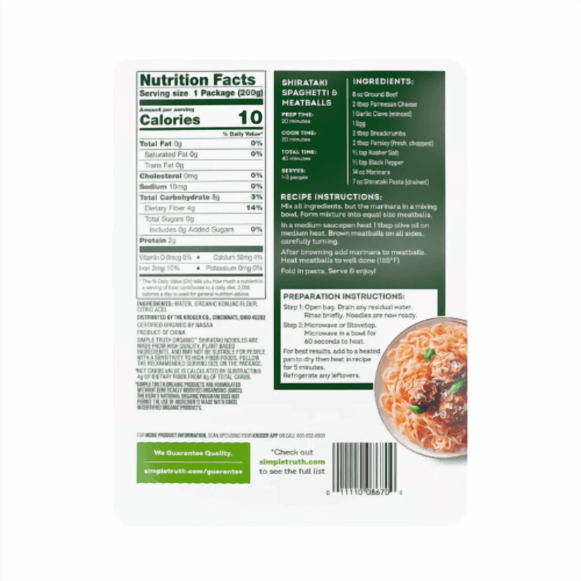 Simple Truth Organic Shirataki Noodles, Spaghetti Style, Gluten Free, 2-Pack, 7 oz
