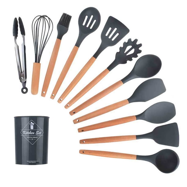 Juego de utensilios de cocina 11 piezas de silicona antiadherente juego de utensilios de cocina con Abanopi Gris
