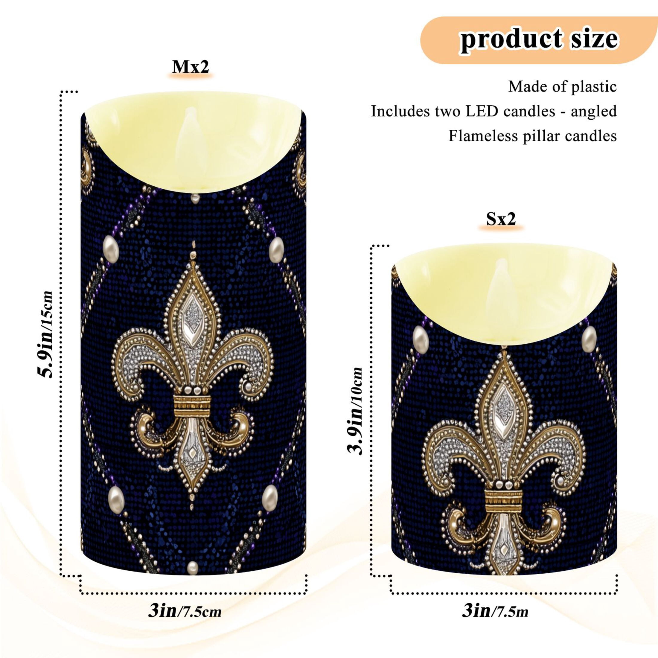 Mardi-gras Flowers with Pearls Flickering Flameless Candles with Remote Timer Battery Operated LED Tealight Set of 2 M