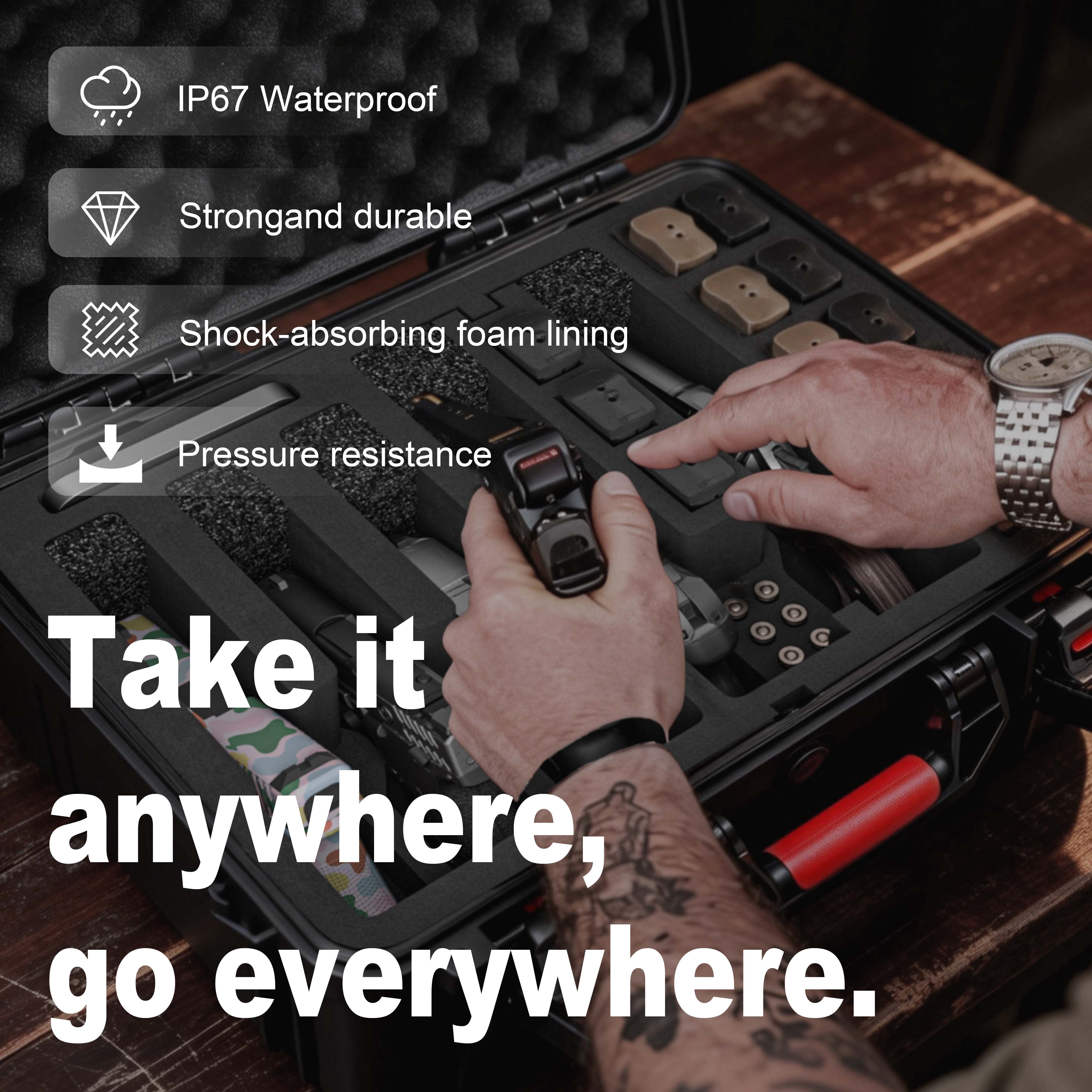 Hard Handgun Case for 5 Pistols Up to 6.6", Waterproof TSA Lockable Storage Box with Pre-Cut Foam, for Home, Travel & Shooting Range