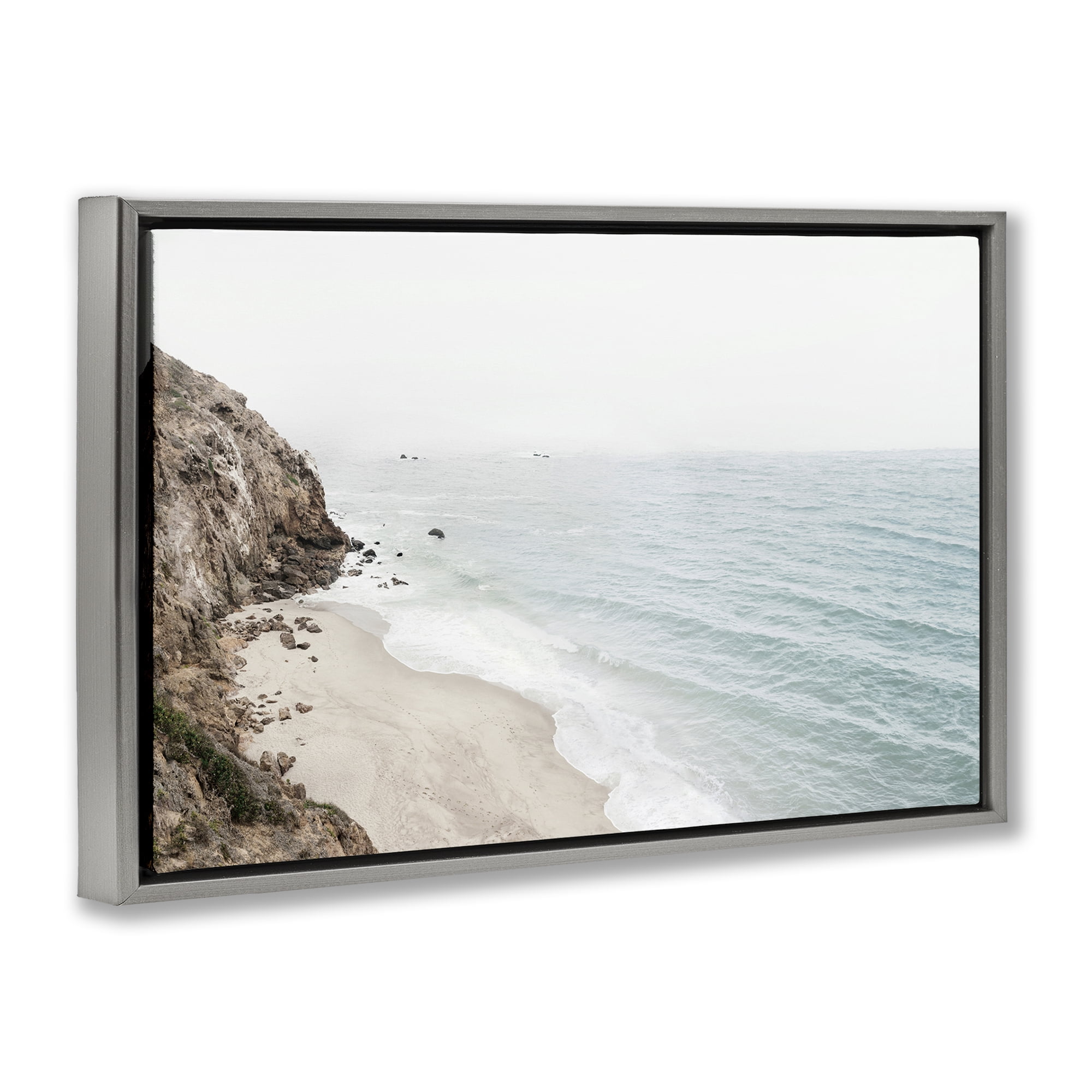Stupell Industries California Coast Cliffs Nautical & Beach Photography Gray Floater Framed Canvas Art Print Wall Art, 25 x 17