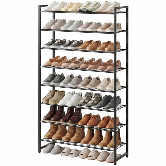 Nursino 8-Tier Shoe Rack, Holds up to 40 Pairs of Footwear, Free standing Storage Unit for Entryway, Garage & Bedroom, Black