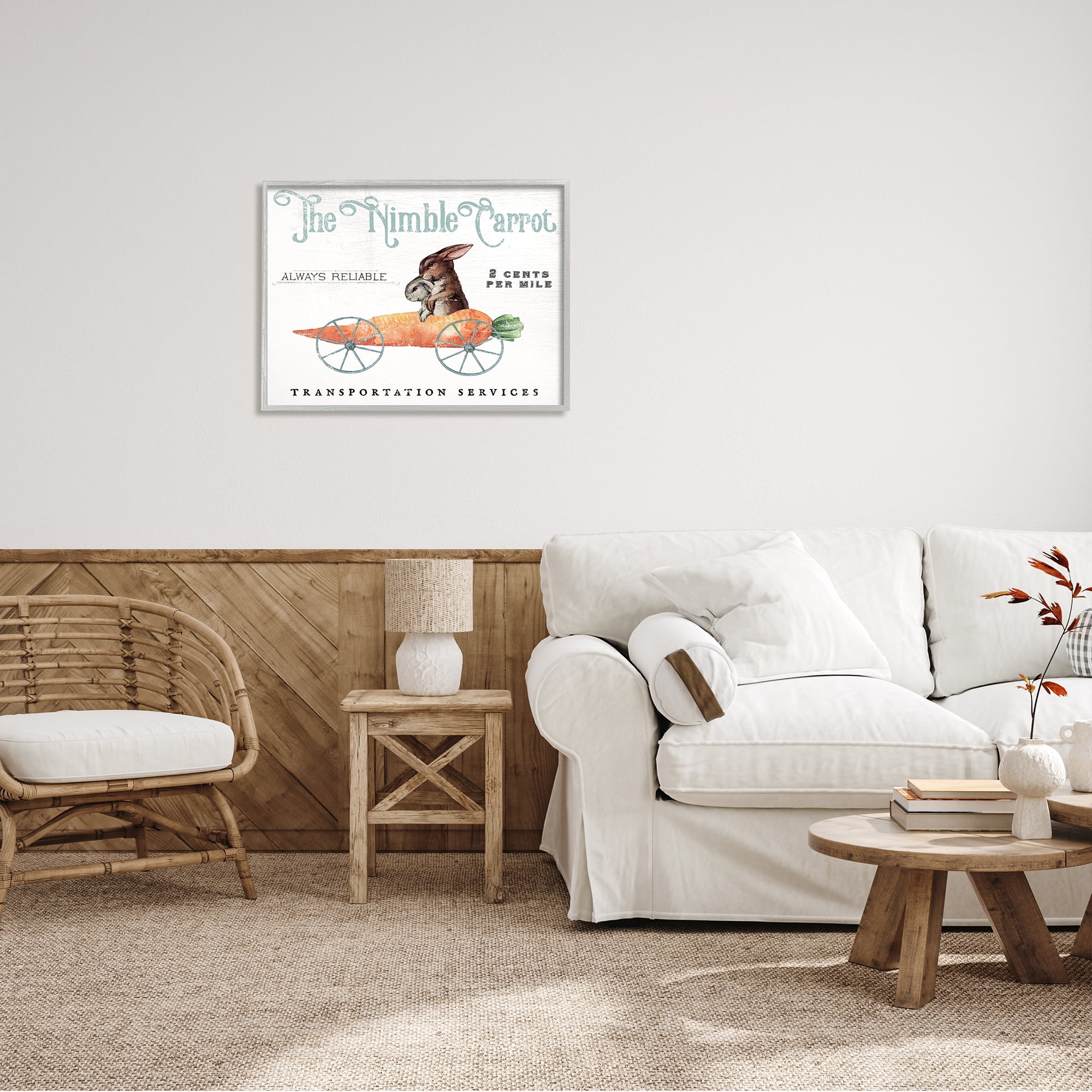Vintage Easter Bunny The Nimble Carrot Transportation Advertisement, Easter Bunny Vintage Nimble Carrot Mobile Spring Rabbit Gray Framed Giclee Art, 30 x 24, By Daphne Polselli