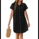 thumbnail image 3 of Vestido Camisero Informal de Verano para Mujer, de Algodón y , con Escote en V, Botones, Corta y Cintura Holgada, Color Negro, Talla M, 3 of 7