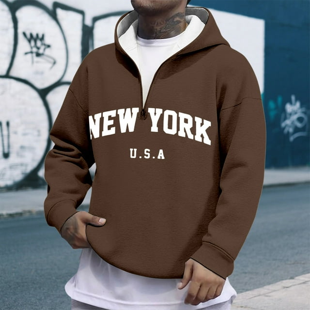 WILLBEST Sudaderas En Pareja Sudadera con Capucha con Cremallera De Un Cuarto y Estampado De Letras, Suave, De Cobertura Total, Cómoda y Informal, para Uso Diario y Actividades Al Aire Libre Grande