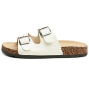 Alpine Swiss Womens Double Strap Contour Sandals Slip on Buckle Slides Vegan Leather Footbed Sandal Ergonomic Cork-Inspired Sole Summer Footwear