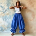 thumbnail image 5 of Lumtrix Womens Cotton Linen Wide Leg Balloon Pants Casual Cropped Ruffle Palazzo Flowy Pants with Pockets Royal Blue XL, 5 of 6