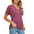 thumbnail image 5 of Mittory Women's V Neck Tunic Tops Short Sleeve T shirts with Side Shirring Ruched Blouse shirts, 5 of 6