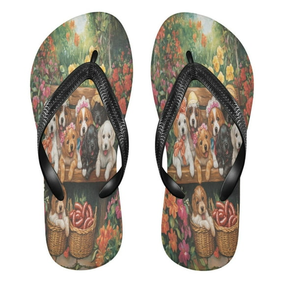 YAZAOOSummer Flip Flops Creatively Pups and Colorful Blooms Simple Beach Sandals