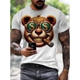 thumbnail image 1 of T-Shirt Homme Ours Cool avec Lunettes et Imprimé Cigares, 100 % Polyester Col Rond Décontracté avec Légère Élasticité, Coupe Régulière Manches Courtes Graphique pour Usage Quotidien et Vacances ResortFather, 1 of 4