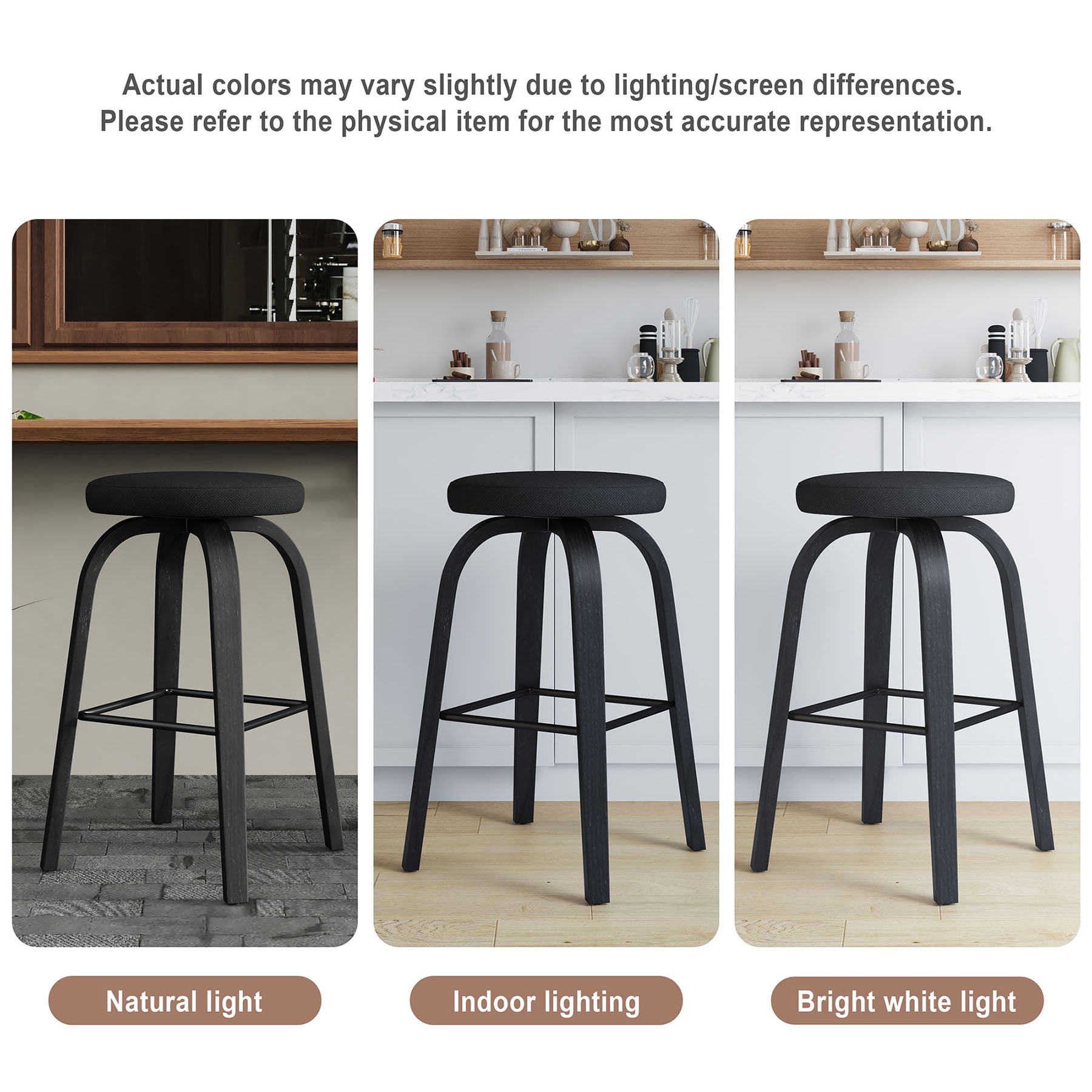 S-HOME Swivel Bar Stools Set Of 2,  Fabric Upholstered 30 Inch Height, Ideal For Restaurants And Home Use，Black